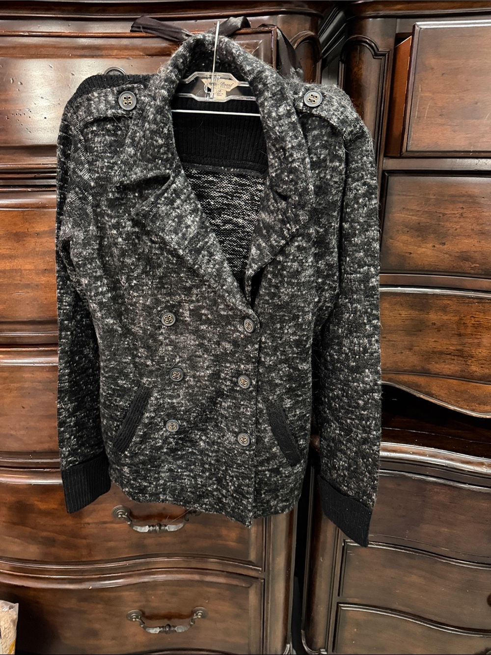 Lucky Brand Black & Gray Marled Double-Breasted Peacoat